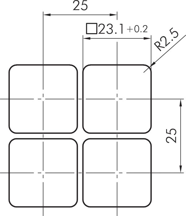 OKJN OKTRON-JUWEL Square Pilot Light, UL Certified, IP65 OKJN Drilling Pattern