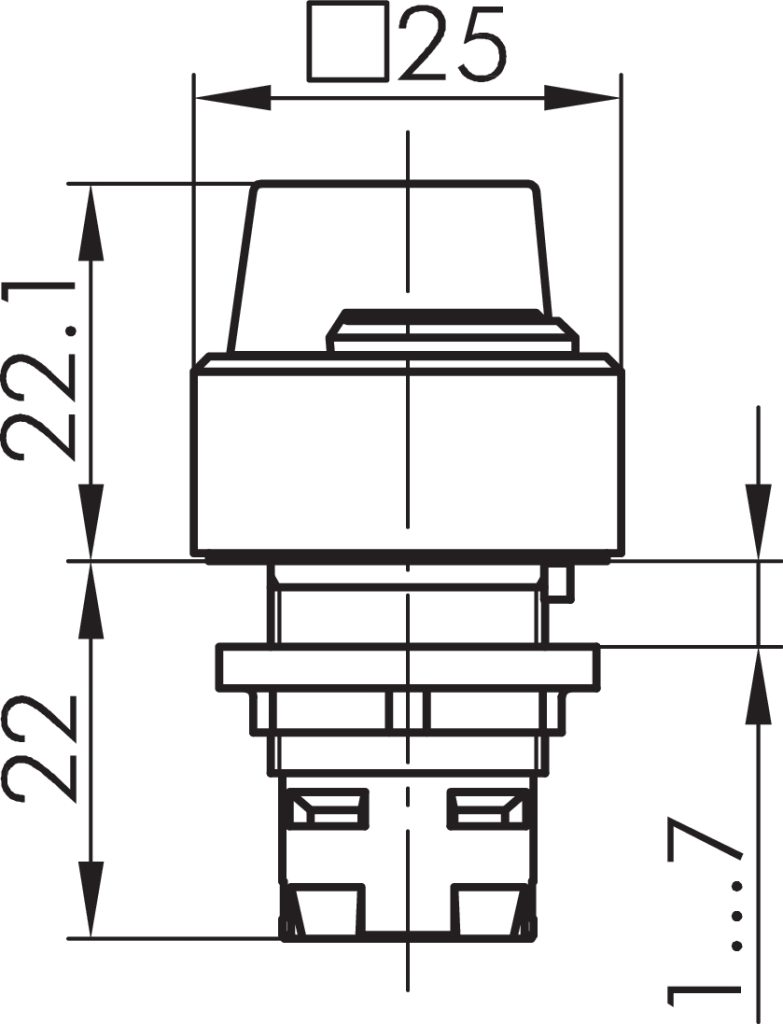 QXMWA Durable OKTRON White Square Selector Switch Head QXMWA Dimensional Drawing
