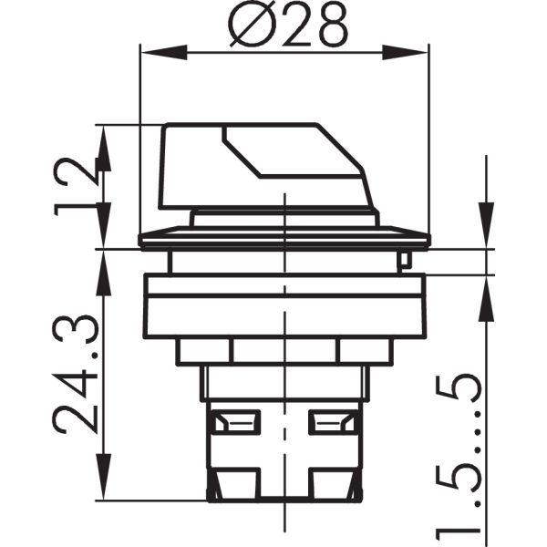 RRJVAWAL_GN Green Illuminated Selector Switch IP65 RRJVAWAL_GN Dimensional Drawing
