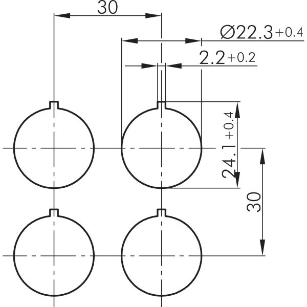 RRJVAWBL_GN Green Illuminated Selector Switch, IP65 Rated RRJVAWBL_GN Drilling Pattern