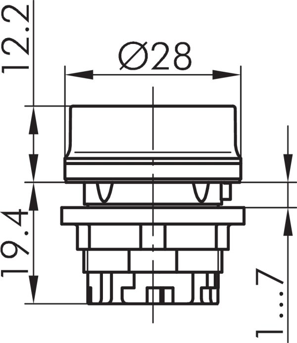 RVAT_RT Red Metal Pushbutton IP69K for Industrial Use RVAT_RT Dimensional Drawing