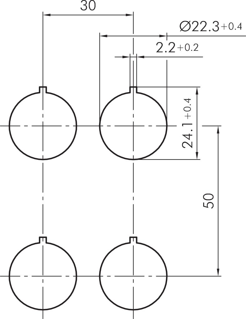 RVAT_RT Red Metal Pushbutton IP69K for Industrial Use RVAT_RT Drilling Pattern