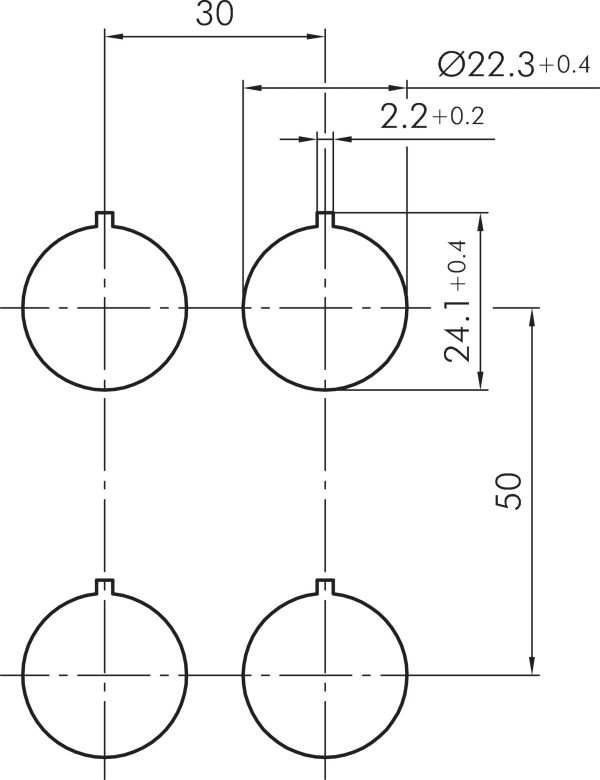 RVAT_RT Red Metal Pushbutton IP69K for Industrial Use RVAT_RT Drilling Pattern