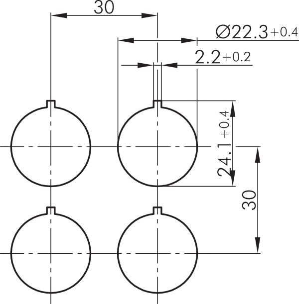 SVAWBII_C009 4-Pole Selector Switch with IP65/IP67 Rating SVAWBII_C009 Hole Pattern