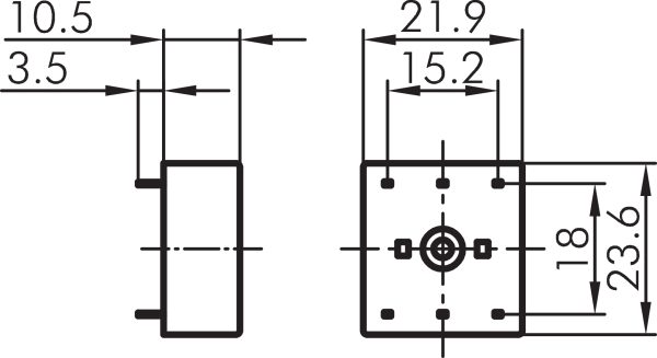 XAP6 PCB-Mount Contact Block UL Cert with Secure Terminals XAP6 Dimensional Drawing