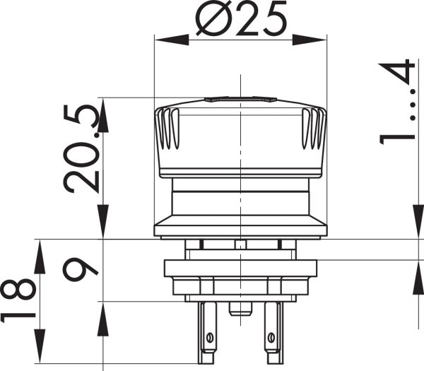 YVOOI mYnitron Emergency Stop Button with IP69K Rating YVOOI Dimensional Drawing